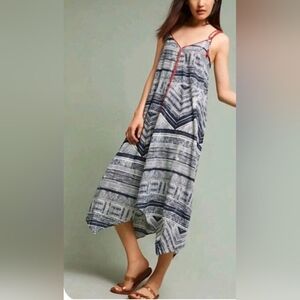 Anthropologie Navy and White Striped Handkerchief-Hem Sundress